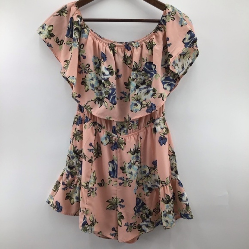 Off-Shoulder Floral Ruffle Romper - Picture 2 of 10